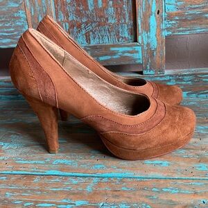 Patrizia Dini Brown Suede Platform Heels Pumps Y2K Size 36 Retro Pin-Up